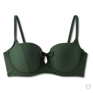 Women's Light Lift Tie-Front Keyhole Pique Textured Bikini Top Dark Green 38D